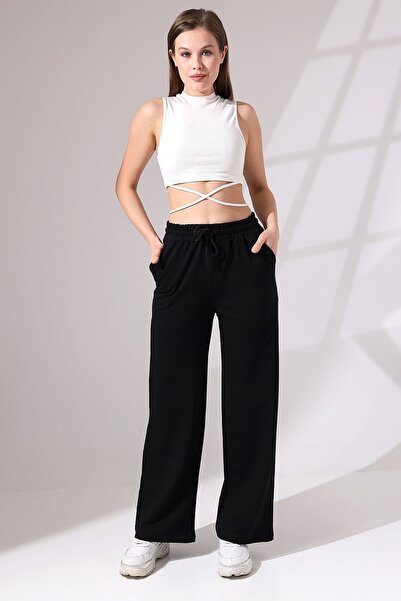 Endies Συμπαγές χτενισμένο βαμβακερό Lycra Ευέλικτο Φούτερ με μαλακή υφή με φαρδύ πόδι 21655 ΜΑΥΡΟ