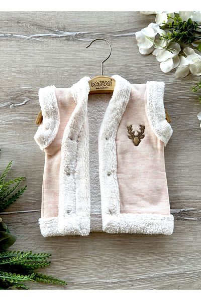 PATSAN Wellsoft Winter Baby Vest with Plush Inside and Deer Embroidery Salmon