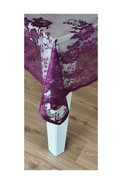 WENESSİ Rose Patterned Knitted Tulle Tablecloth - 160x160 (PURPLE)