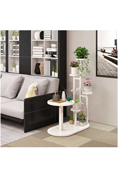 Hitit Dekorasyon Cindy Metal / Ahşap Yan Sehpa Saksılık Çiçeklik