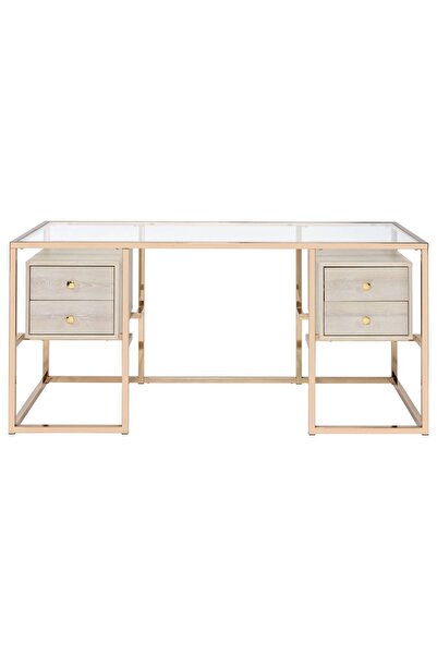 Hitit Dekorasyon Trinity Gold Metal & Ahşap & Cam Çalışma Masası