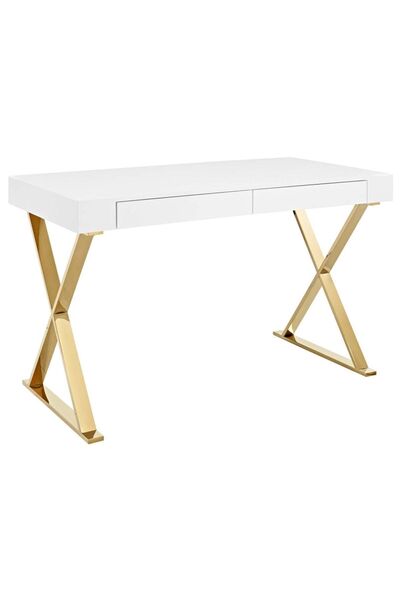 Hitit Dekorasyon Elita Gold Metal Beyaz Çalışma Masası