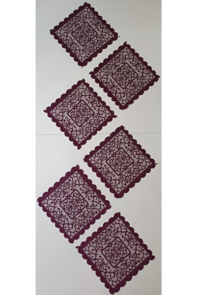 WENESSİ 6 قطع من منديل التول المحبوك بنمط عثماني - 30x30 (أرجواني)