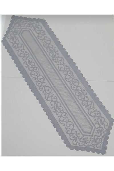 WENESSİ Ottoman Pattern Knitted Tulle Runner Cover 40x140 (GRAY)