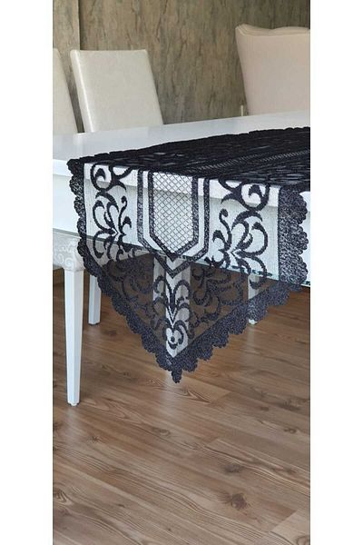 WENESSİ Husă pentru alergător din tul tricotat cu model otoman 40x140 (NEGRU)