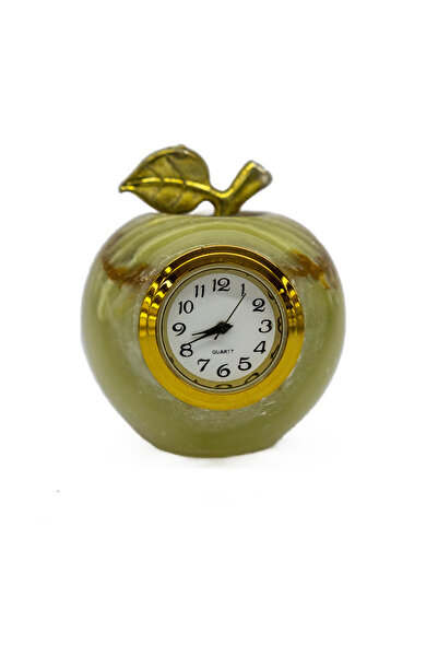 Oniks Elma Fiğürlü Masa Saati - Oniks Doğal taş (damarlı akik)