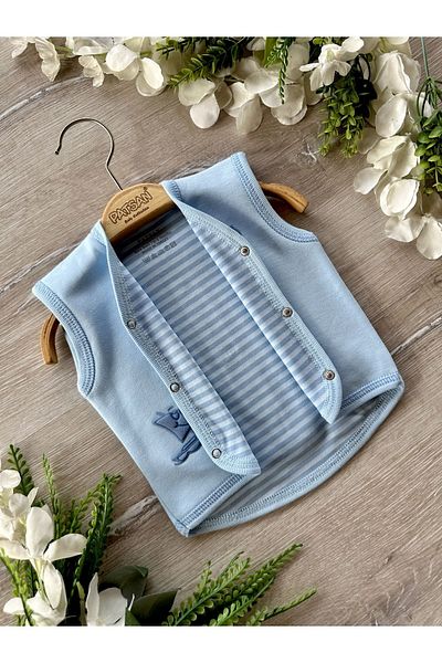 PATSAN Organic Cotton Combed Double Sided Baby Vest Striped Suede Sail Fish