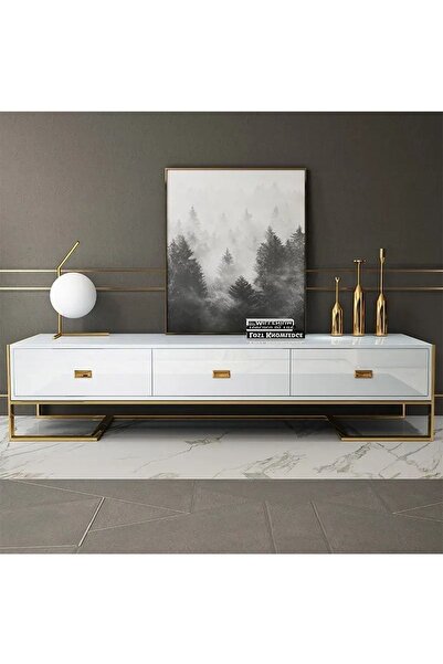 Hitit Dekorasyon Barbara Gold Metal Beyaz Tv Ünitesi