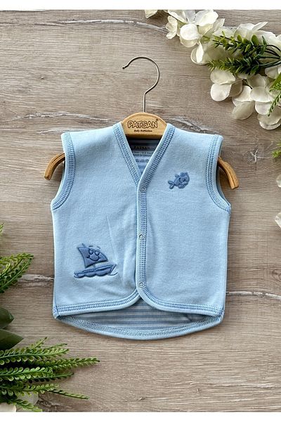 PATSAN Organic Cotton Combed Double Sided Baby Vest Striped Suede Sail Fish