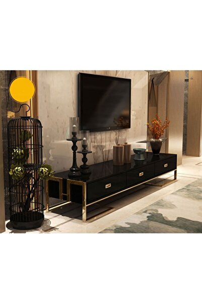 Hitit Dekorasyon Barbara Gold Metal Siyah Tv Ünitesi