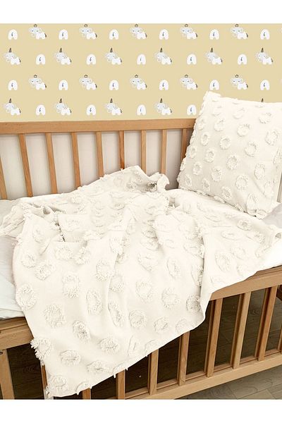 Tinybabyconcept 100% Chenille Pique Pompom Special Design Fabric Baby Swaddle Blanket 100x100 Cm