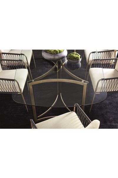 Hitit Dekorasyon Mary Pirinç Eskitme Metal & Cam Dikdörtgen Yemek Masası