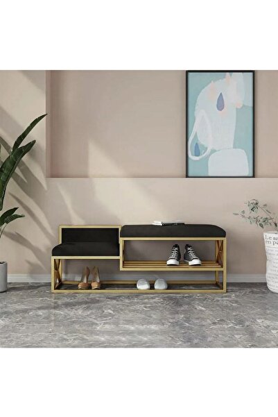 Hitit Dekorasyon Lulu Gold Metal Siyah Benç Ayakkabılık