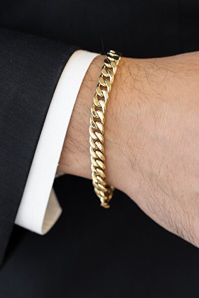 Cenova Jewelry 14 Ayar Altın Kalın Halka Zincir Erkek Bileklik