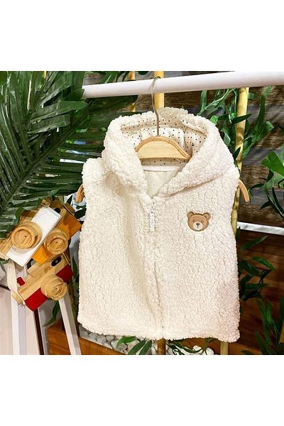 Renkli Puset Plush Fleece Baby Hooded Vest Wellsoft Bear