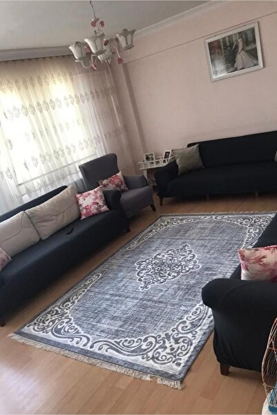 VOPTEKS Makinede Yıkanabilir Kaymaz Taban Dekoratif Halı Gri Halı Salon Halıs...