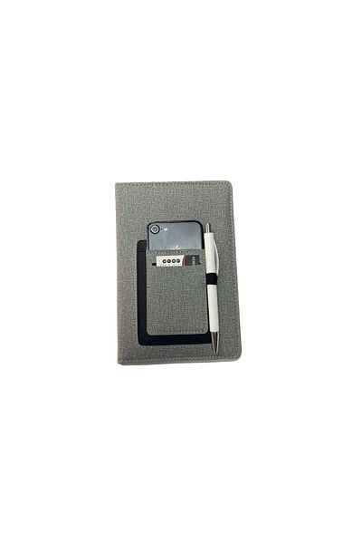 Kerem ofis Gray Thermo Leather Kangaroo Model Notebook - 15X21 Pocket, Phone Compartment, Undated A5 Notebook