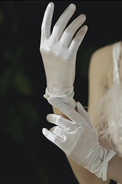 Limelia قفازات الزفاف الساتان - اللؤلؤ والليكرا