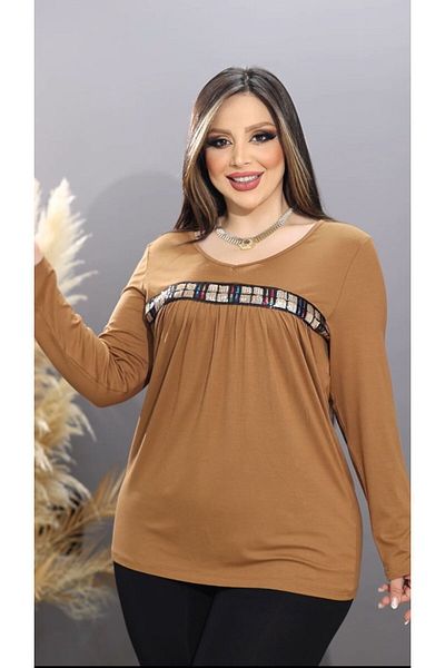 HÜLYA BUTİK Long Sleeve Women's Blouse - Sequin Detailed Robe