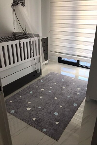 VOPTEKS Gri Halı Çocuk Halısı Makinede Yıkanabilir Kaymaz Taban Halı