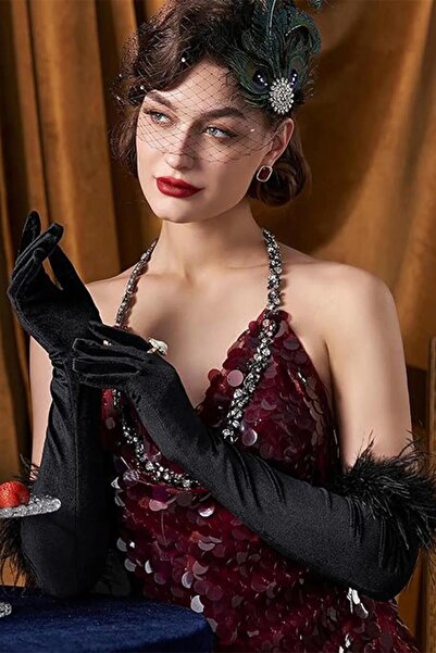 Limelia حفلة موسيقية طويلة - قفازات الزفاف الساتان الريش