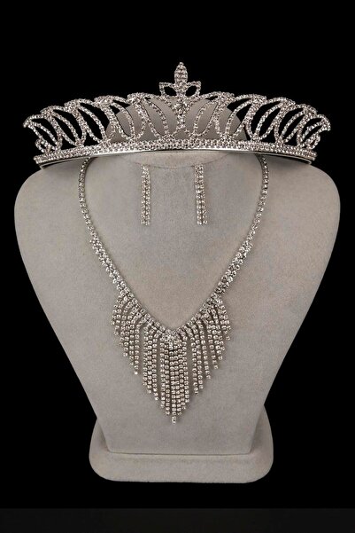 Limelia Mia Stone Detailed Evening Dress and Necklace Earring Set - Tulip Bri...