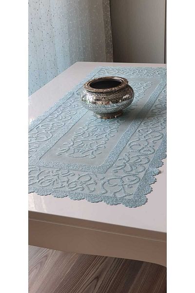 WENESSİ Model otoman - Husă 40x90, țesătură din tul tricotat (ALBASTRU)