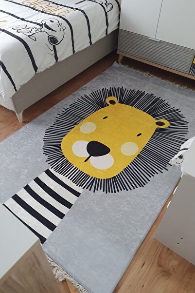 VOPTEKS Makinede Yıkanabilir Kaymaz Taban Sarı Çocuk Halısı