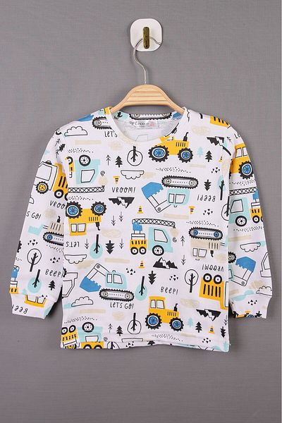 Beniizle Set de pijamale 100% bumbac cu model Business Machinery pentru băieți