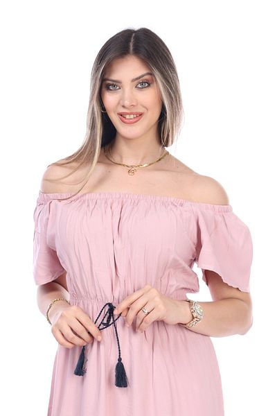 mervemoda Γυναικείο καλοκαιρινό μακρυμάνικο μονόχρωμο υφαντό φόρεμα