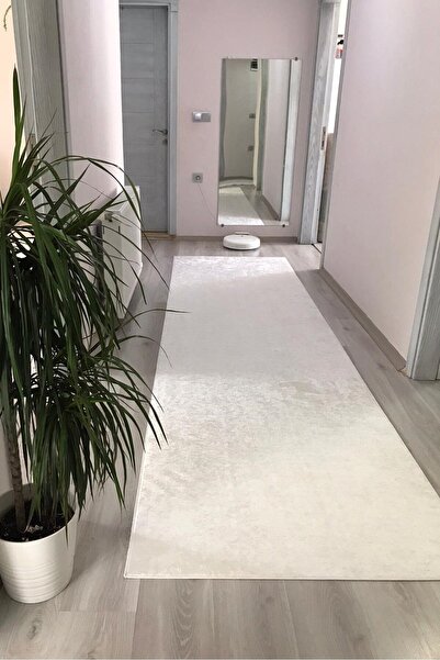 VOPTEKS Beyaz Yolluk Koridor Halısı Makinede Yıkanabilir Kaymaz Taban Yolluk Hol Antre Yatak Odası Halısı