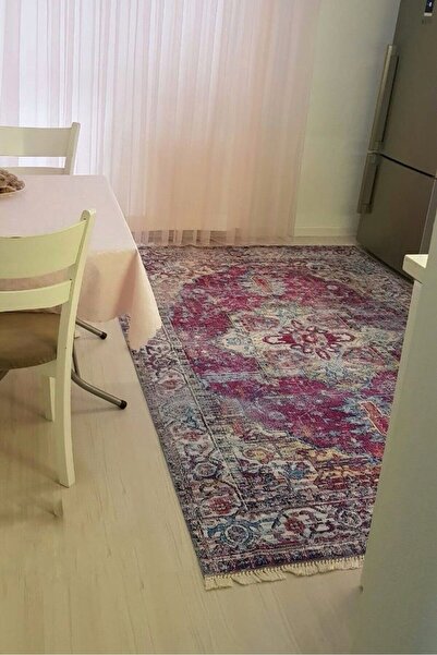 VOPTEKS Bordo Halı Mutfak Halısı Leke Tutmaz Makinede Yıkanabilir Kaymaz Taba...