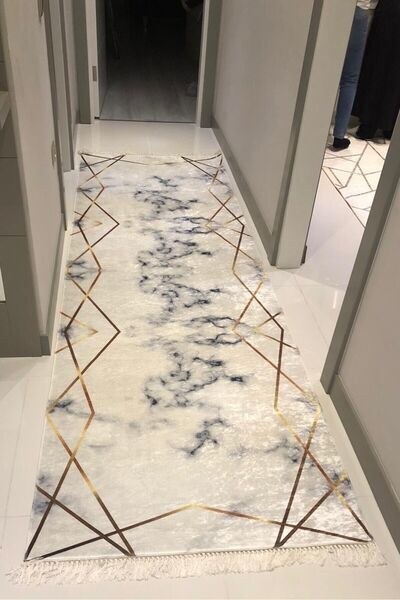 VOPTEKS Gold Halı Çizgili Halı Salon Halısı Makinede Yıkanabilir Yatak Odası Halısı Mutfak Halısı Yolluk