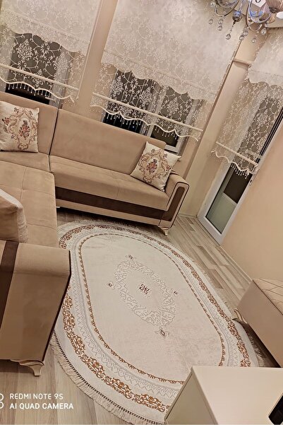 VOPTEKS Makinede Yıkanabilir Kaymaz Taban Oval Gold Halı