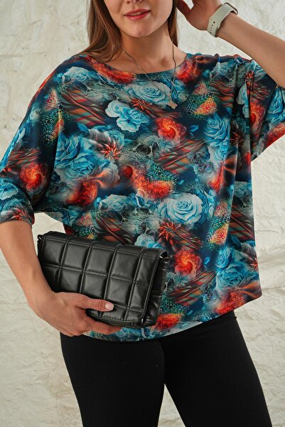 LİVE SPORT Светлосиня дамска тениска с флорален принт и вискоза - с ръкав тип...