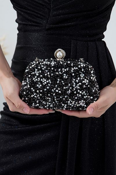 PULLIMM Geantă pentru rochie de seară cu cataramă cu perle cu detalii de piatră - CNT004