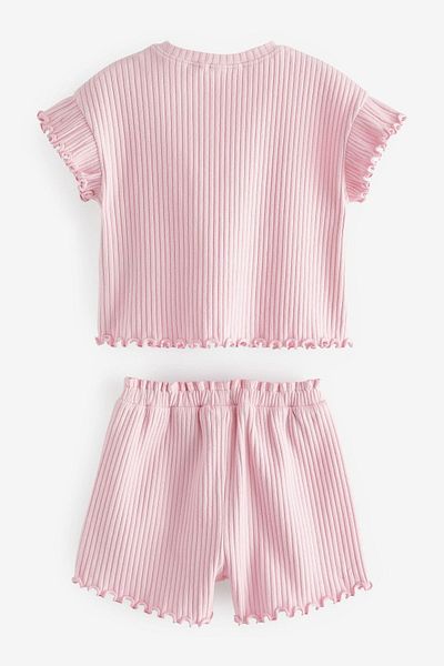 Next Baby Cotton Pink Ribbed Shorts Top and Bottom Set