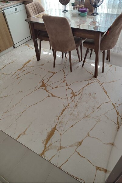 VOPTEKS Gold Halı Mermer Desenli Gold Halı Salon Halısı Yolluk Yatak Odası Halısı Makinede Yıkanabilir