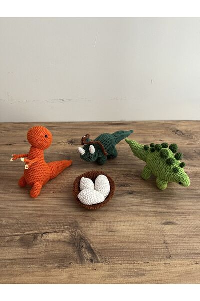 B Amigurimi Dinozor Seti Organik Örgü Oyuncak (ÜYÜTÜLMÜŞ OYUTLARIYLA)