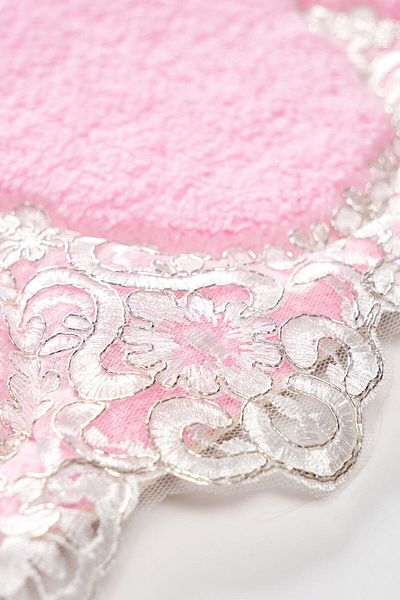 Dekoreko Cotton Lacy 2-Piece Toilet Seat Set Bathroom Mat Set Oval Pink
