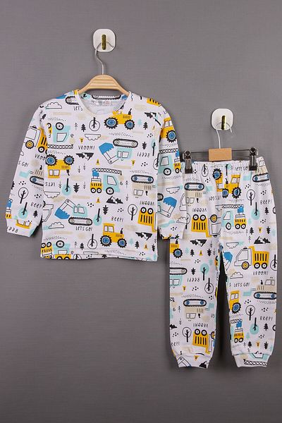 Beniizle Set de pijamale 100% bumbac cu model Business Machinery pentru băieți