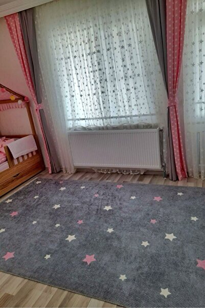 VOPTEKS Gri Pembe Halı Çocuk Odası Halısı Leke Tutmaz Makinede Yıkanabilir Ka...