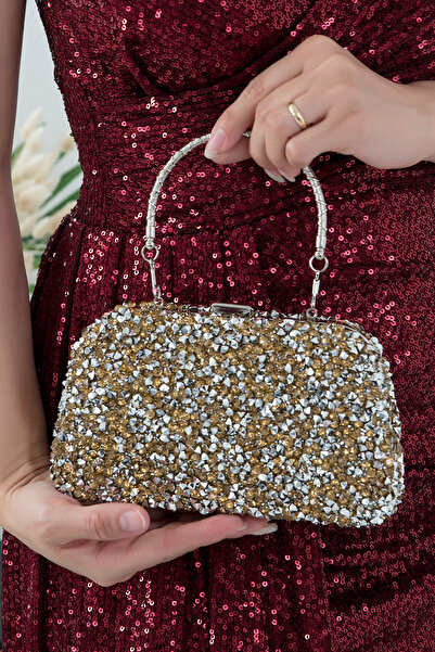 PULLIMM Geantă de rochie de seară cu detaliu de piatră cu lanț - CNT005