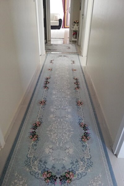 VOPTEKS Lacivert Yolluk Koridor Halısı Makinede Yıkanabilir Kaymaz Taban Yolluk Hol Antre Halısı