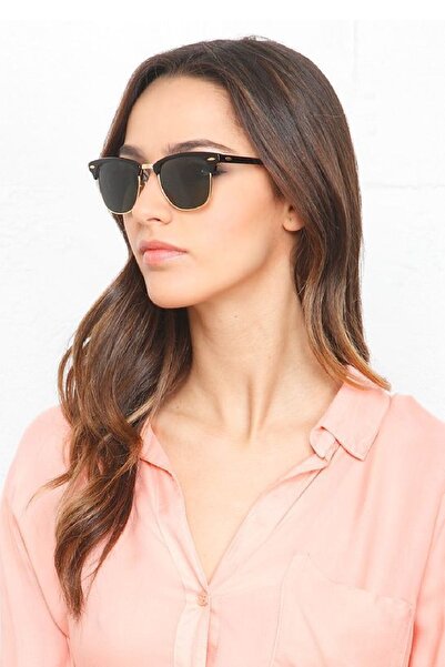 Di Caprio Unisex Matte Black Gold Clubmaster Polarized Glass Sunglasses