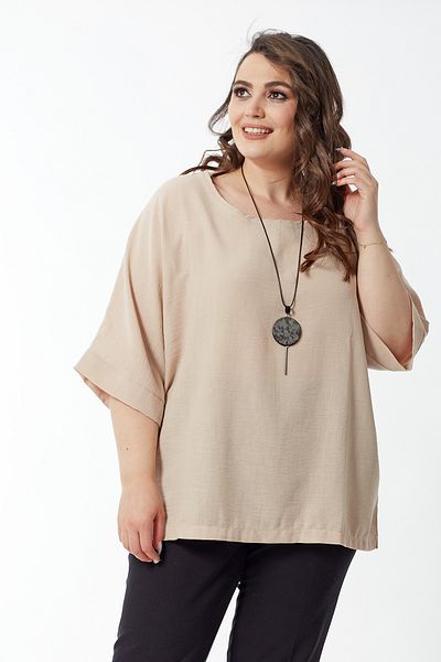 Moda Alba Plus Size Cream Linen Blend Necklace Blouse - Stylish