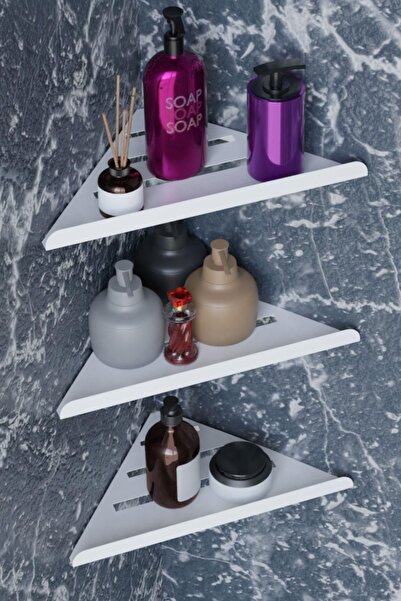 risingmaber RİSİNGMABER Dekoratif 3 lü Beyaz Köşe Banyo Düzenleyici, Şampuan ...