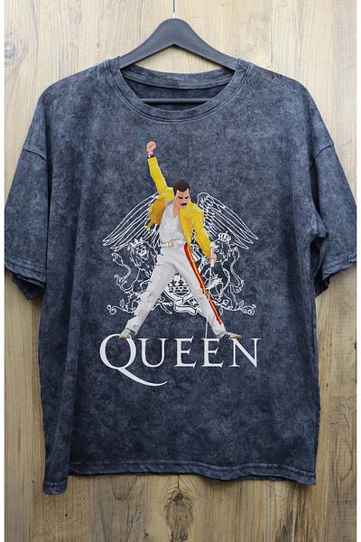 Fuddy Moda Tricou oversize unisex cu model Queen Freddie Mercury - Tricou retro cu imprimeu rock/metalic