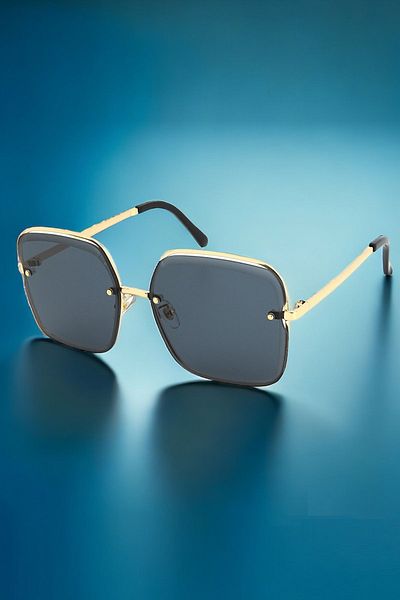 Di Caprio Black Gold Square Crystal Model Cut Glass Women's Sunglasses