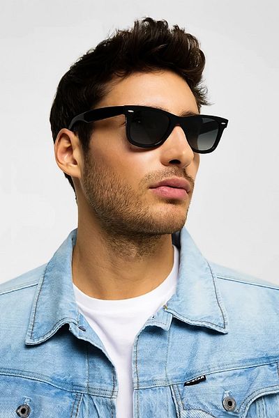 Di Caprio Bright Black Unisex Square Model Sunglasses